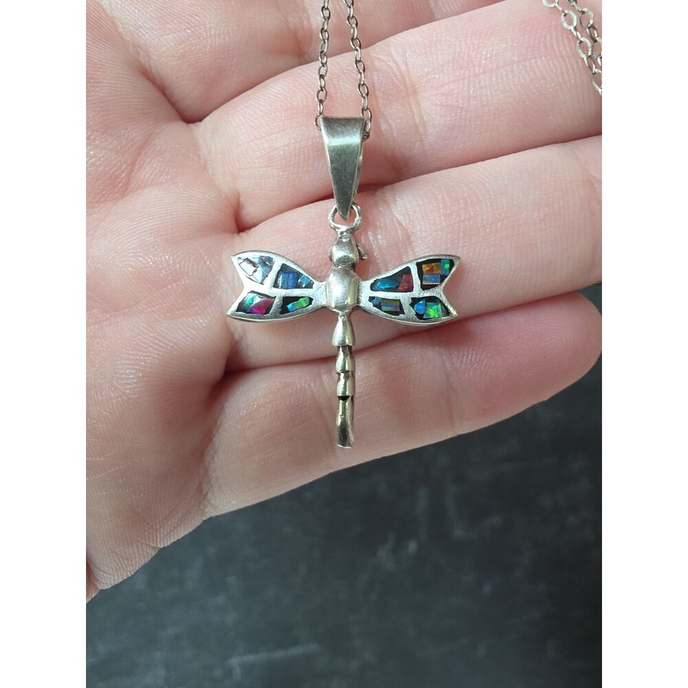 925 Sterling Silver Dragonfly Pendant Necklace Vintage